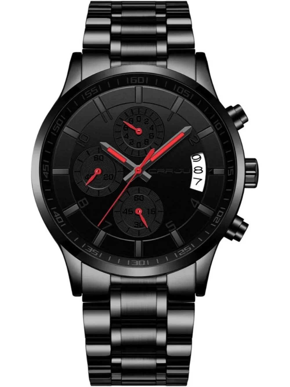 Men's Black And Red Analog Stainless Steel Waterproof Chronograph Wrist Watch